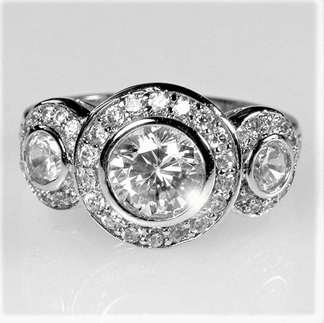 Ladies engagement rings spark shine -Nikki 2ct Round Tri-Stone CZ Engagement Ring | 7ct