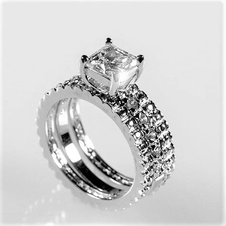 Ladies engagement rings save charm -Charla 1ct Princess CZ Engagement Triple Ring Set | 1.5ct