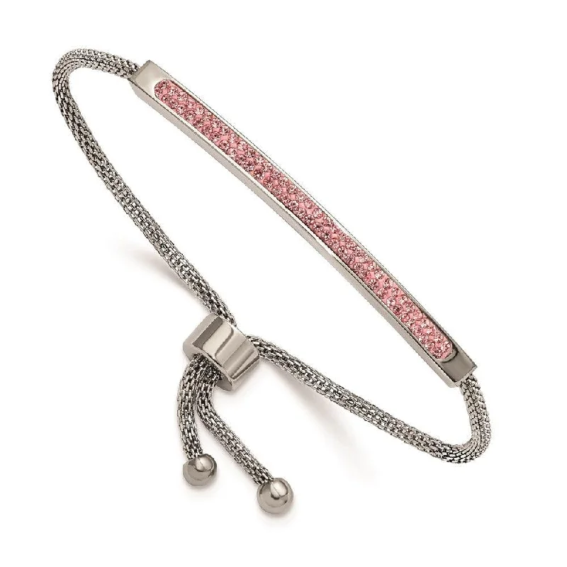 ladies bracelets storage-Stainless Steel Polished with Pink Glass Adjustable Bracelet