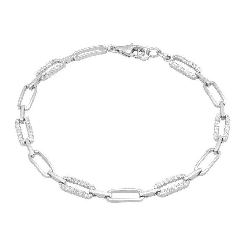 ladies bracelets casual-Sterling Silver CZ and Shiny Lightweight Open Linked Bracelet, 7"