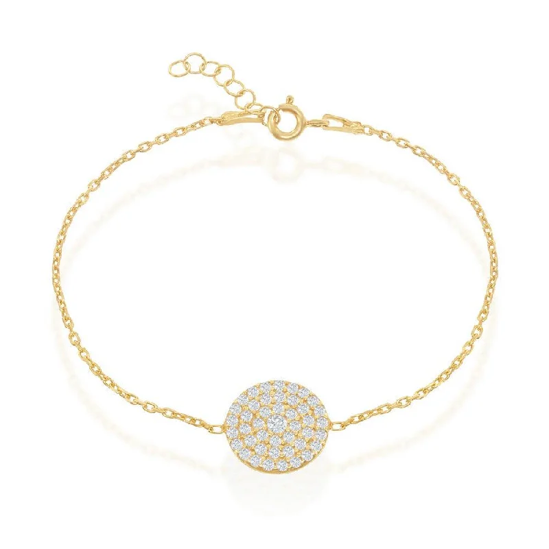 ladies bracelets love-Sterling Silver Gold Plated Round CZ Disc Bracelet, 6"