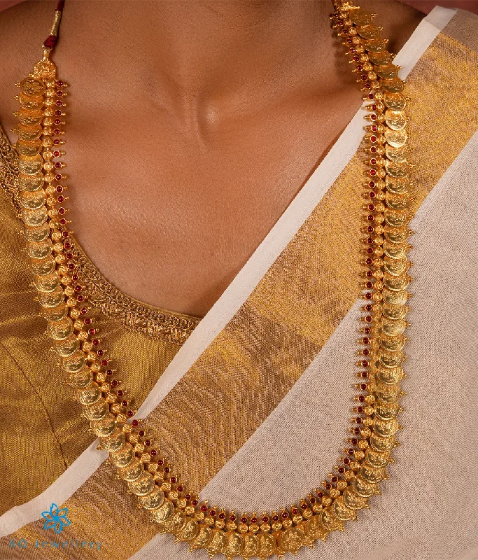 ladies necklaces bold design-The Classic Laxmi Kasu-malai Long Necklace