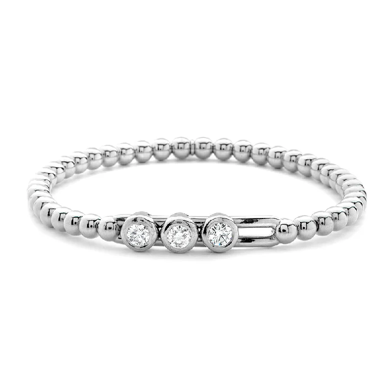 ladies bracelets modern twist-Hulchi Belluni 18K White Gold 0.68ctw Diamond Bezel Set Station Slider Stretch Bracelet- 20378-WW