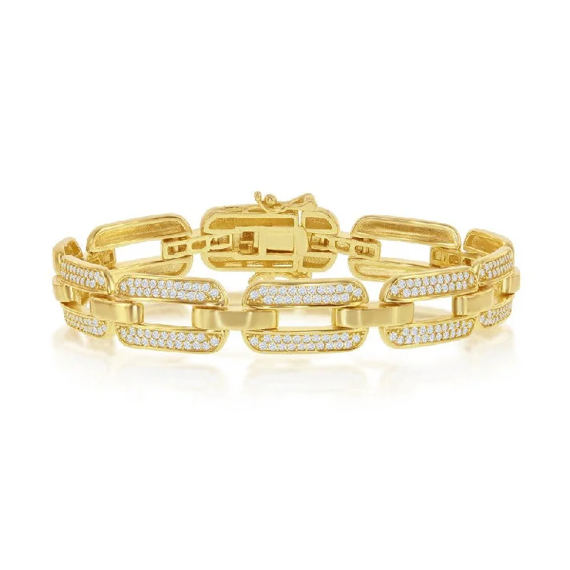 ladies bracelets hypoallergenic-Sterling Silver Wide CZ Linked Bracelet - Gold Plated