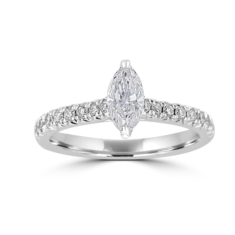 Ladies rings ageless shine -JULEVE 14KT WHITE GOLD 1.00 CTW MARQUISE DIAMOND HIDDEN HALO RING