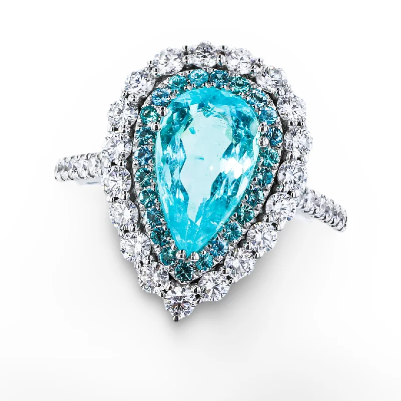 Ladies rings one glow ring -JULEVE 18KT WHITE GOLD 2.32 PARAIBA TOURMALINE & 0.89CTW DIAMOND RING