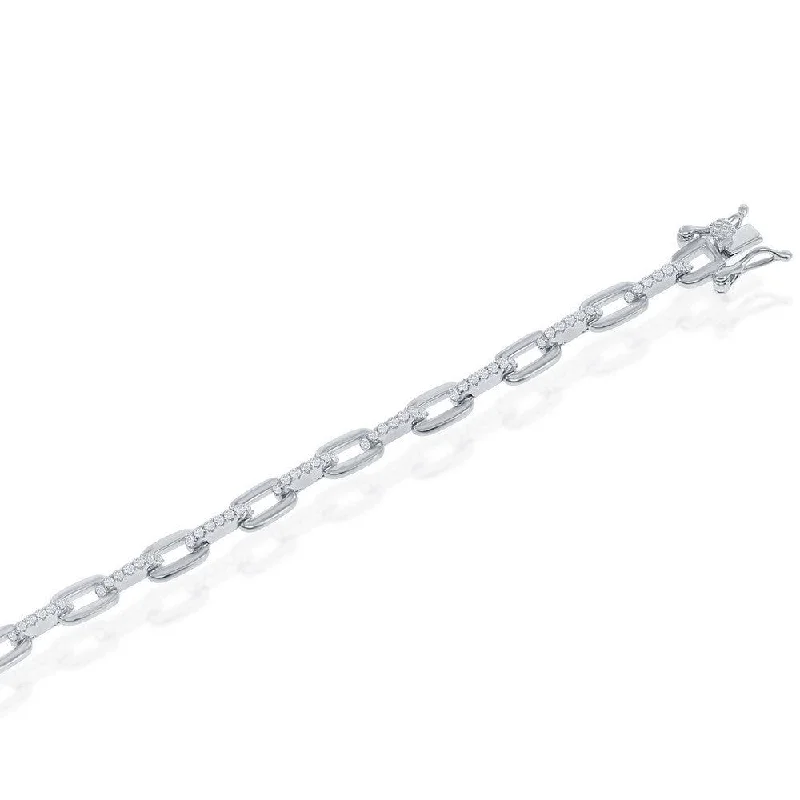 ladies bracelets everyday wear-Sterling Silver Cubic Zirconia Linked Bracelet, 7"