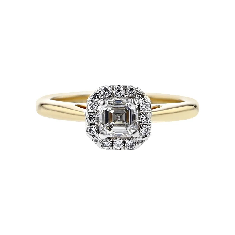 Ladies engagement rings myth shine -Emerald-Cut Diamond and Halo Engagement Ring