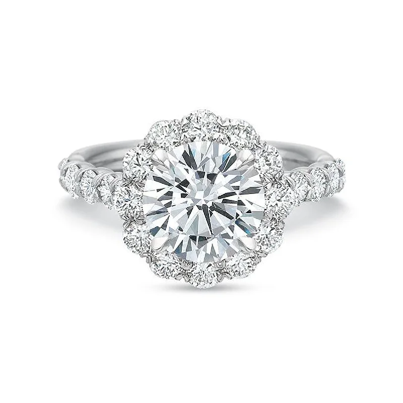 Ladies engagement rings deco charm -FlushFit Diamond Halo Engagement Ring Setting