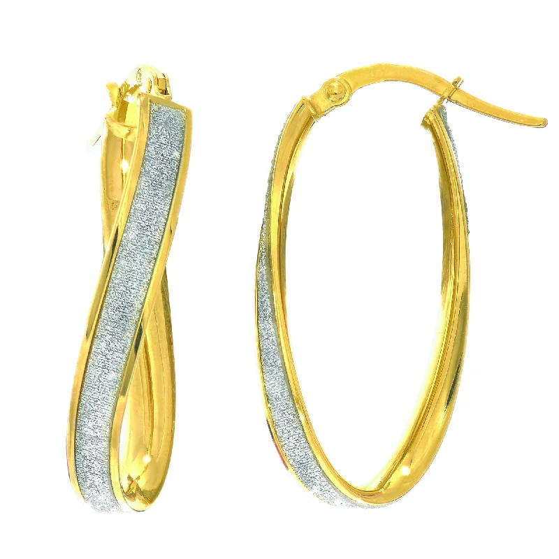 Ladies earrings regal cut studs -14K Gold Twisted Oval Glitter Hoop Earring