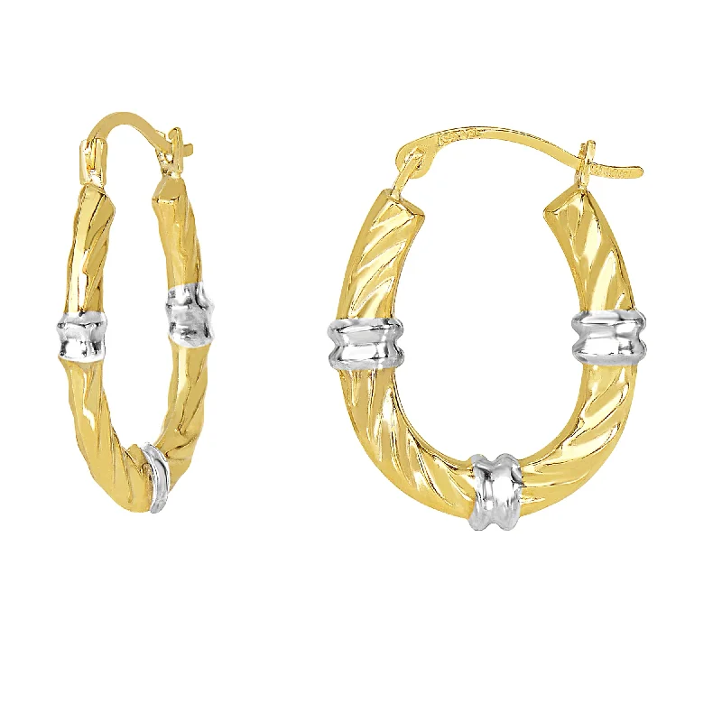 Ladies earrings oath shine -10K Gold Station Hoop Earring