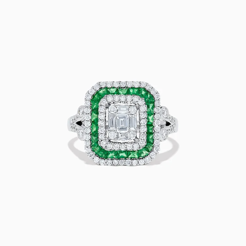 Ladies rings letter glow -Brasilica 14K White Gold Emerald and Diamond Ring