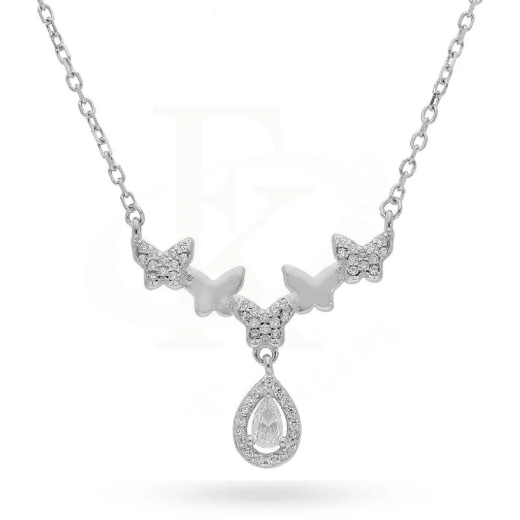 ladies necklaces maintenance-Sterling Silver 925 Butterflies with Hanging Pear Necklace - FKJNKLSL2200