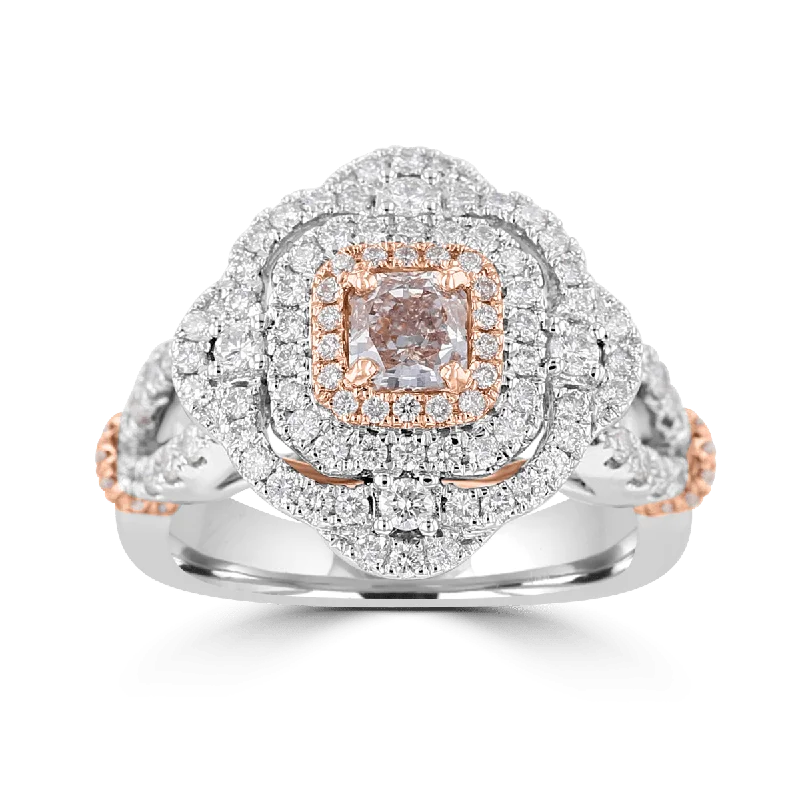 Ladies rings grip radiance -JULEVE 18KT 1.48 CTW LIGHT PINK DIAMOND DOUBLE CUSHION HALO RING