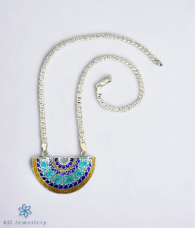 ladies necklaces bespoke-The Azure Meenakari Silver Necklace