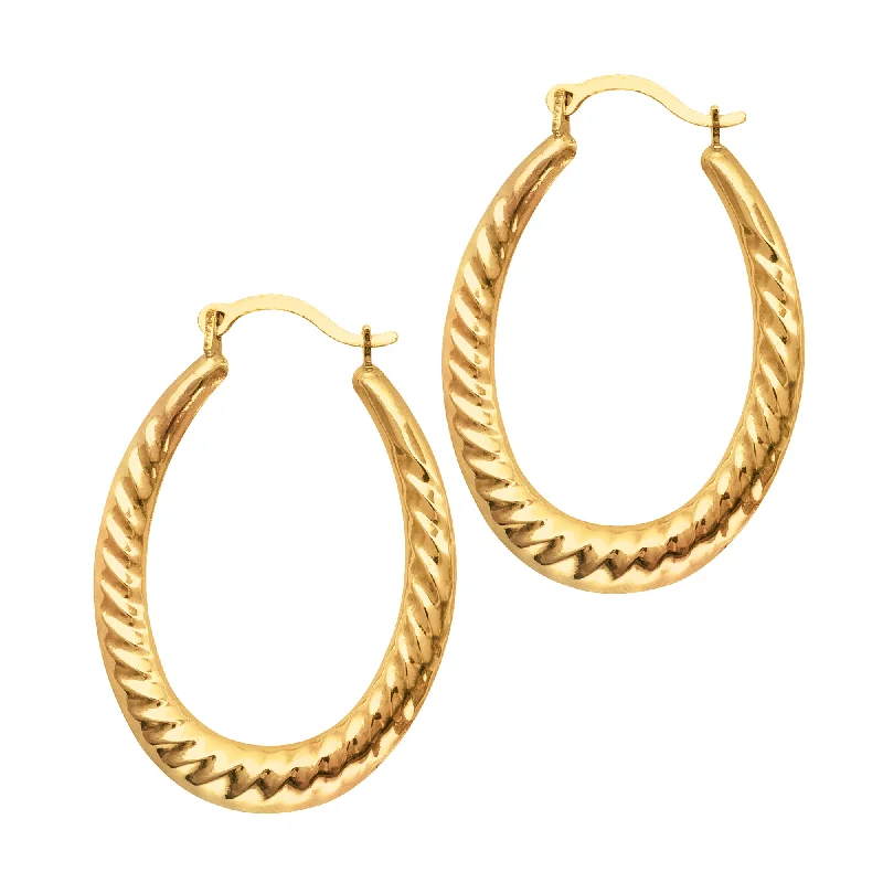 Ladies earrings meow shine -14K Gold Graduated Oval Twist Back to Back Hoop Earring