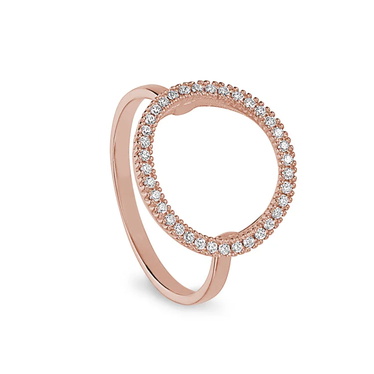 Ladies rings peace radiance -Rose Gold Finish Sterling Silver Micropave Open Circle Ring with Simulated Diamonds