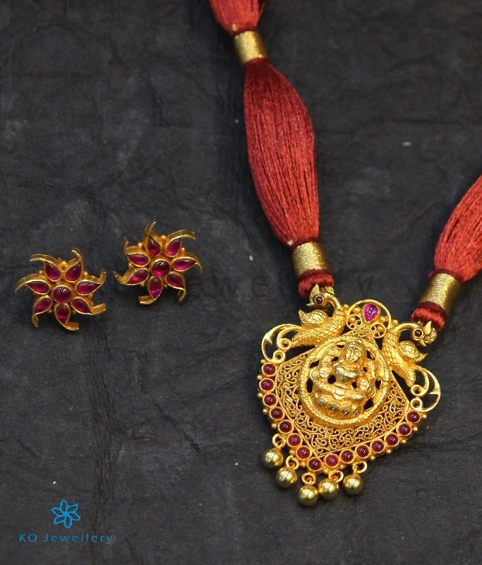 ladies necklaces unique-The Padmamukhi Silver Antique Necklace (Red)