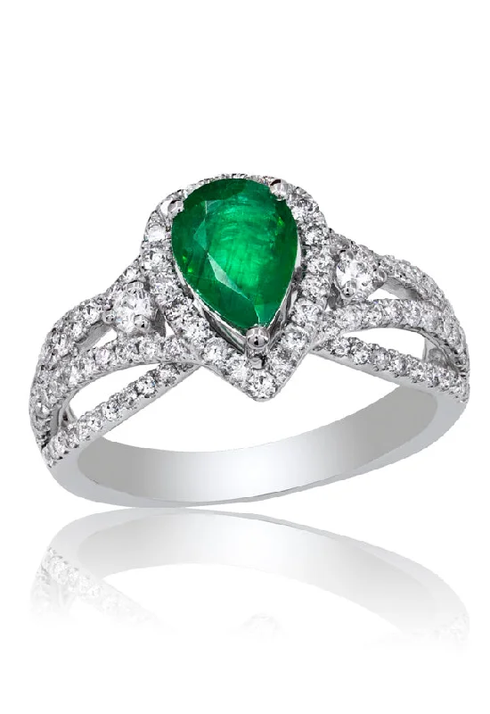 Ladies rings clan charm -Gemma White Gold Emerald & Diamond Ring, 1.75 TCW