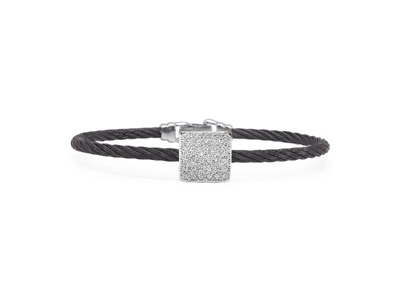 ladies bracelets reviews-ALOR Black Cable Taking Shapes Square Bracelet with 18K Gold & Diamonds