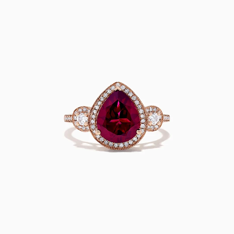 Ladies rings moonstone brilliance -Bordeaux 14K Rose Gold Rhodolite Garnet and Diamond Ring, 3.32 TCW