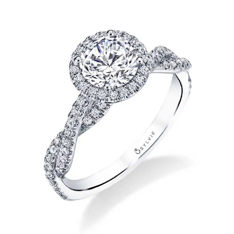 Ladies engagement rings dusk glow -Sylvie Modern Spiral Engagement Ring With Halo S1723