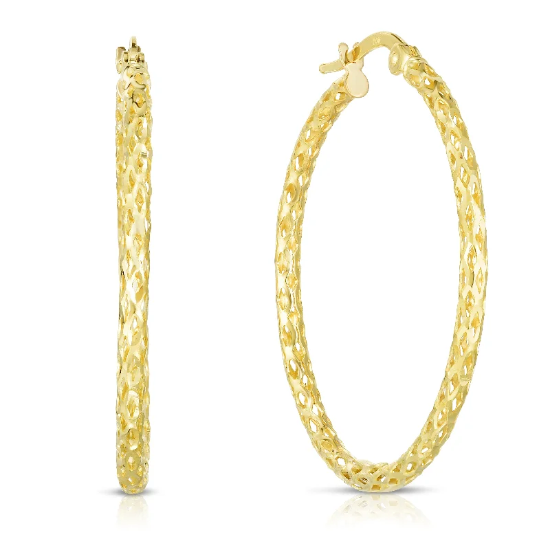 Ladies earrings jet shine -14K Gold Diamond Cut Hoop Earring