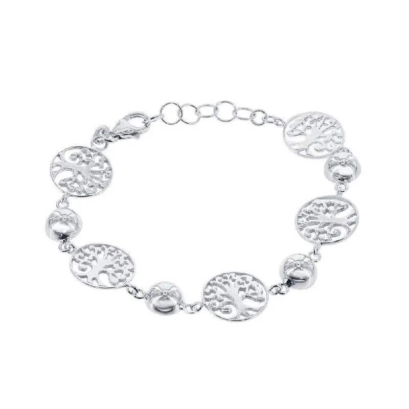 ladies bracelets online-Sterling Silver  Alternating Round Tree and Semi Sphere Bracelet