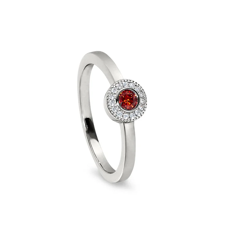 Ladies rings gaze radiance -Platinum Finish Sterling Silver Micropave Round Simulated Garnet Ring with Simulated Diamonds Size 7