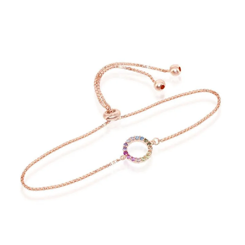 ladies bracelets brands-Sterling Silver Rose GP Rainbow CZ Open Circle Bracelet