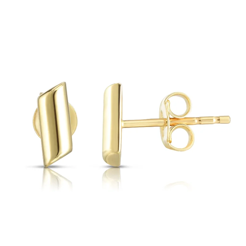 Ladies earrings bloom charm -14K Gold Polished Bar Stud Earring