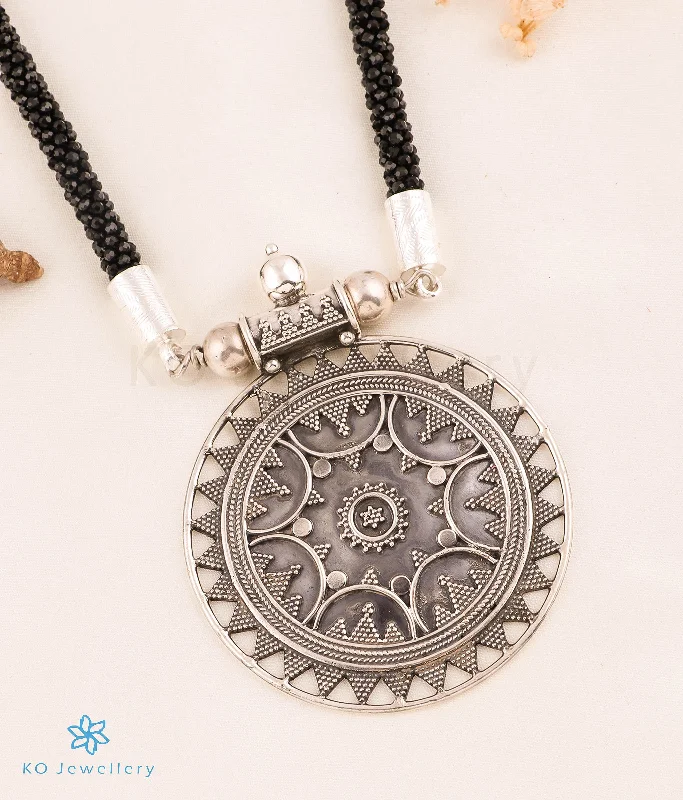 ladies necklaces monochrome-The Asmi Silver Antique Necklace