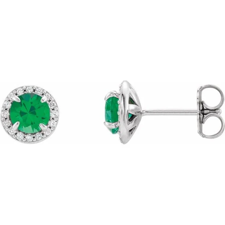 Ladies earrings curl shine -14K White 4 mm Natural Emerald & 1/10 CTW Natural Diamond Earrings