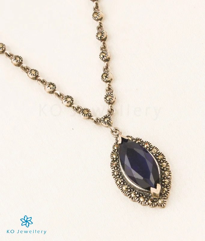 ladies necklaces harmony-The Nayanika Silver Marcasite Necklace (Dark Blue)