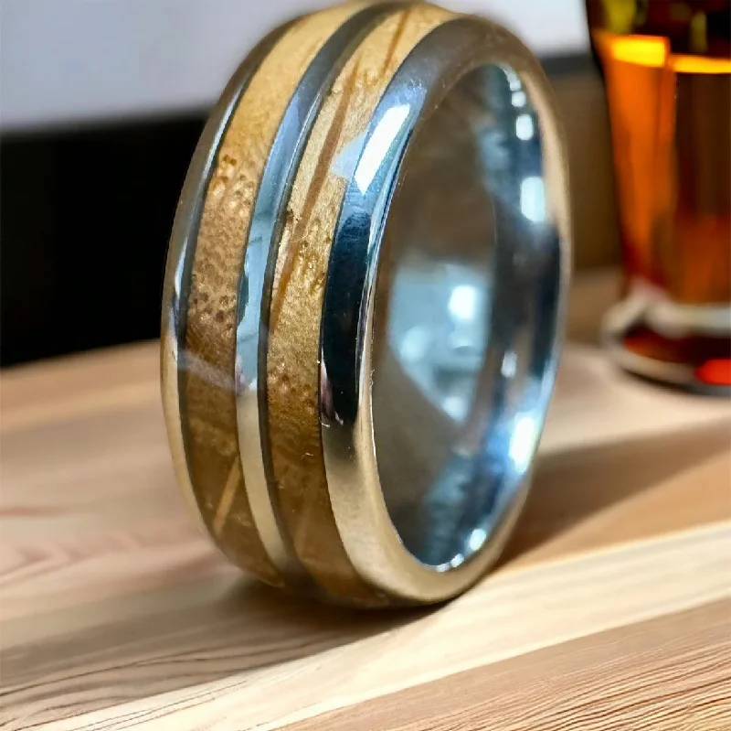 Ladies rings crown glow -“The Bootlegger” Tungsten Ring With Reclaimed Bourbon Whiskey Barrel Wood