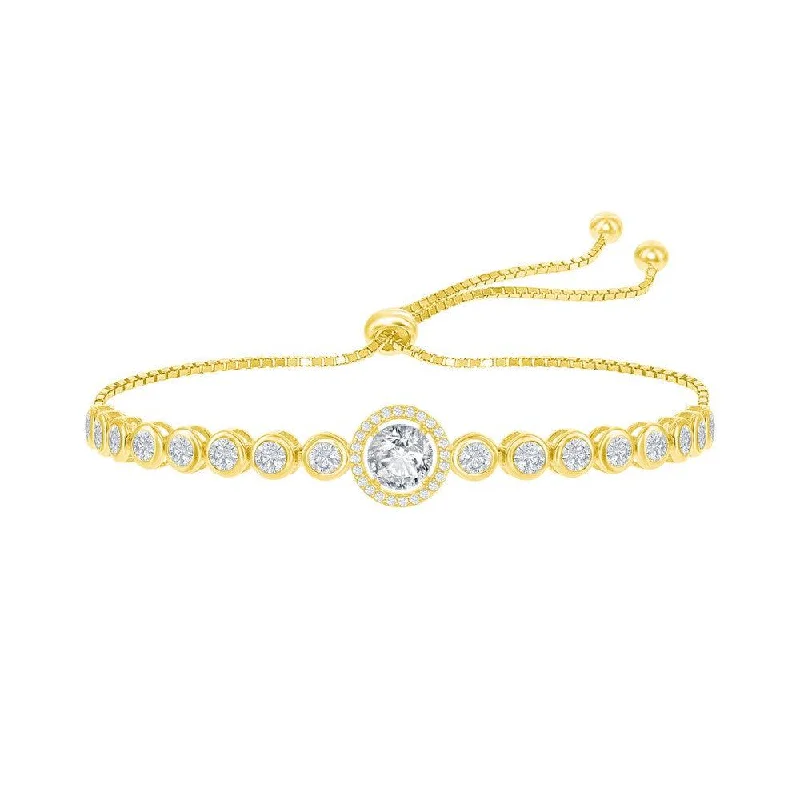 ladies bracelets affordable luxury-Sterling Silver GP Round CZ Halo Bezel-Set CZ Bracelet