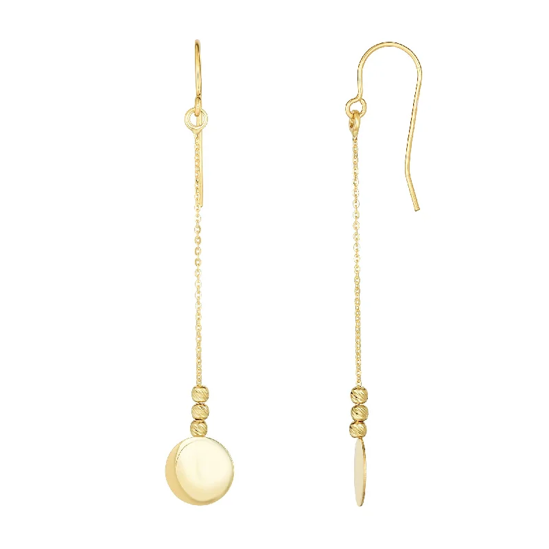 Ladies earrings dear charm -10K Gold Polished Circle Disc & Bead Drop Earring