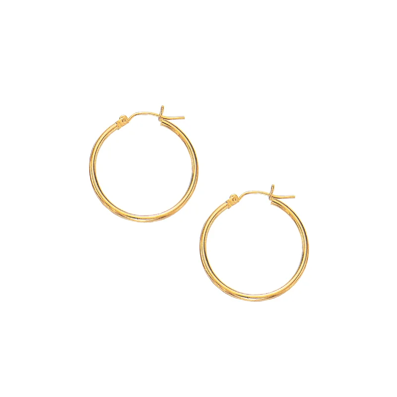 Ladies earrings wild charm -10K Gold 2x25mm Hoop Earring