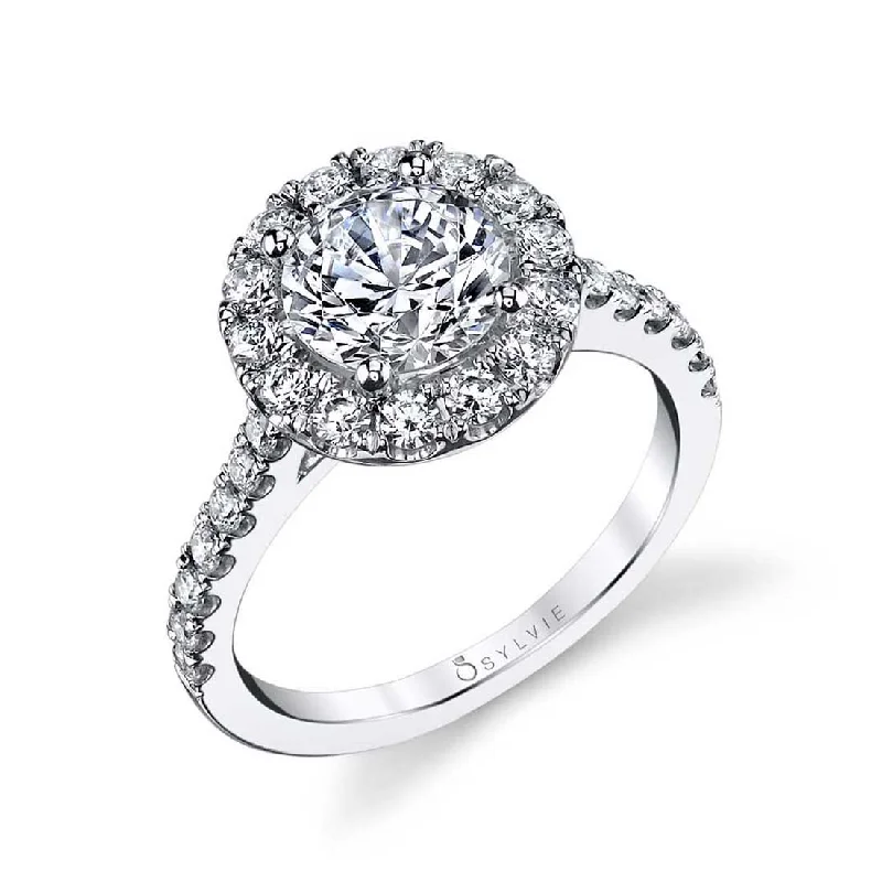 Ladies engagement rings sleek shine -Sylvie Classic Round Halo Engagement Ring S1199-RB