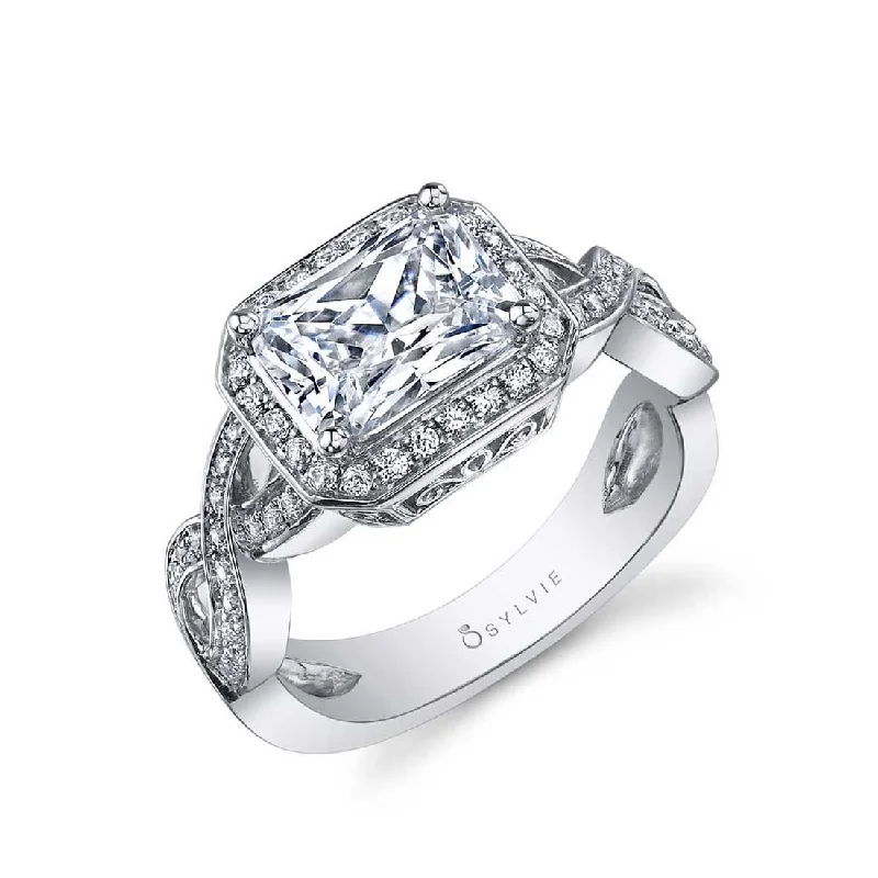 Ladies engagement rings wave radiance -Sylvie East To West Emerald Cut Engagement Ring SY991