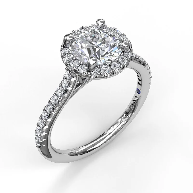 Ladies engagement rings oath shine -Fana Delicate Round Halo And Pave Band Engagement Ring 3789