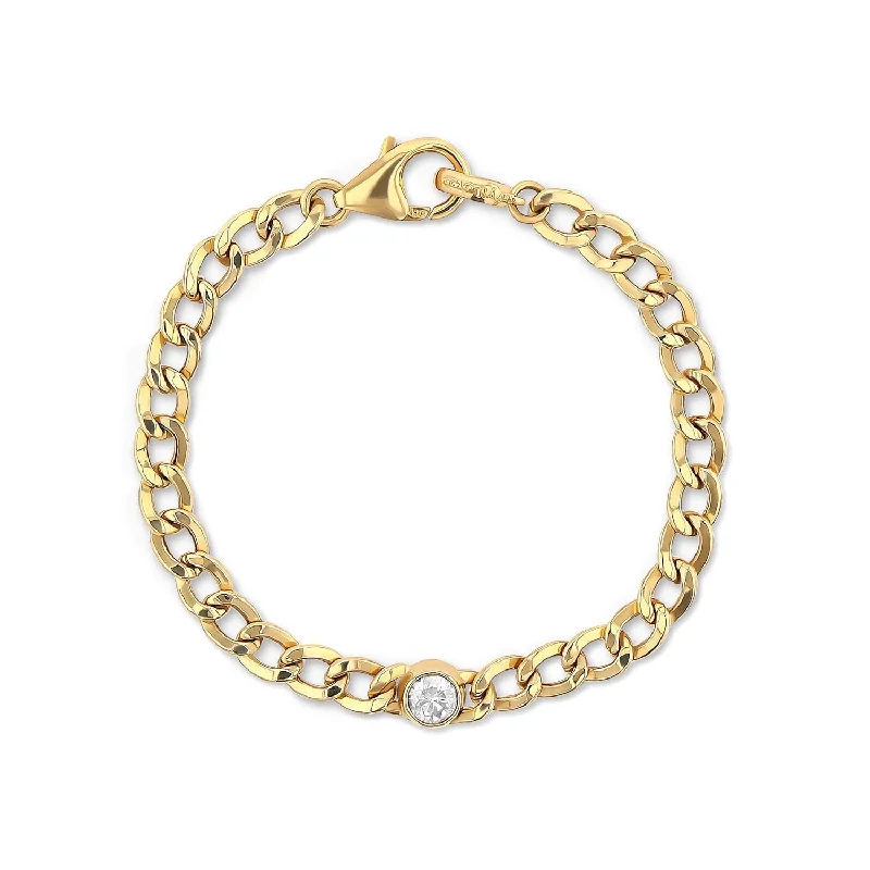 ladies bracelets open-14k Curb Chain Bracelet with Diamond Bezel  BG000852