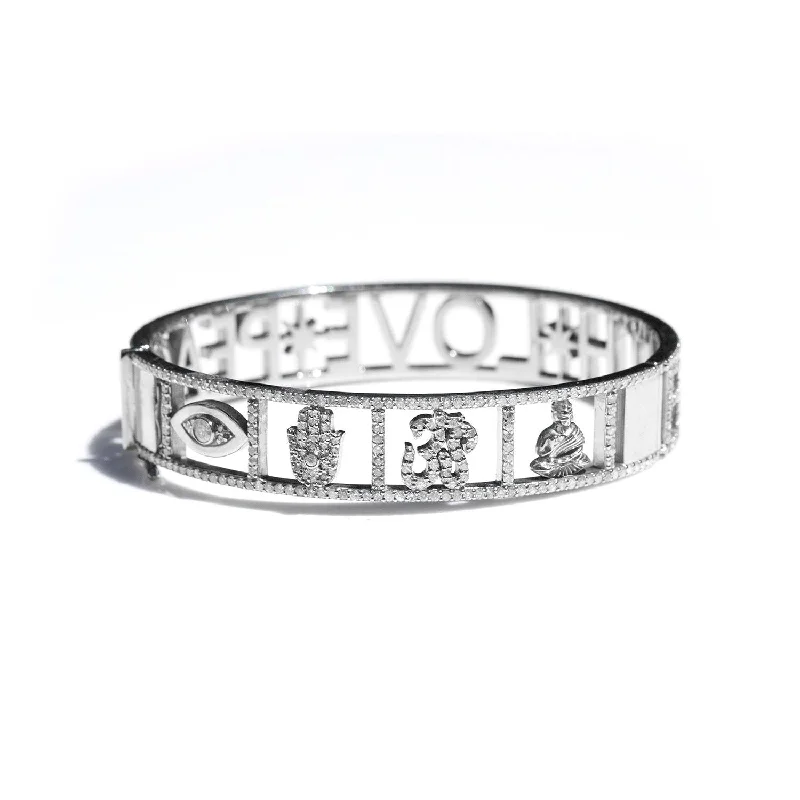 ladies bracelets hypoallergenic-Faith Love Peace Icon Pave Hinge Bracelet  B0003377