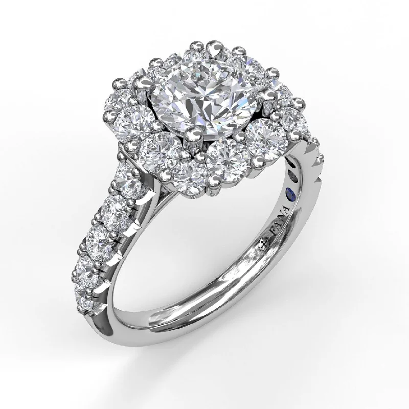 Ladies engagement rings petal glow -Fana Large Diamond Cushion Halo Engagement Ring 3459