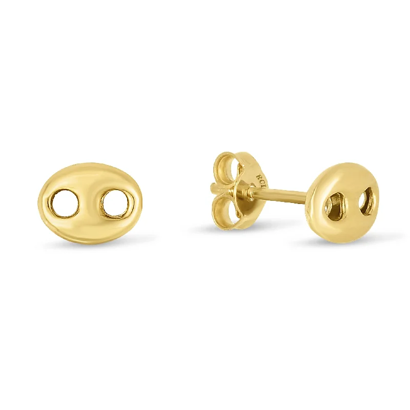 Ladies earrings rugged glow -14K Gold Mariner Link Button Earrings