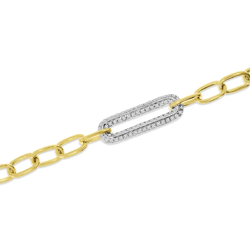 ladies bracelets maintenance-14K Yellow Gold Diamond Center Paperclip Link Bracelet TB2637TT