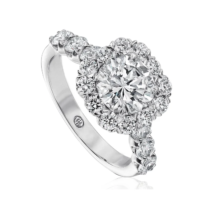 Ladies engagement rings neon shine -Classic Round Diamond Halo Engagement Ring