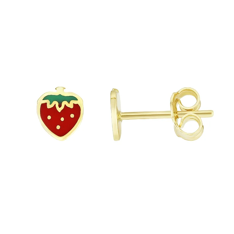 Ladies earrings beat shine -14K Gold Enamel Strawberry Stud Earring