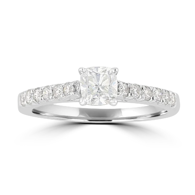 Ladies rings nuptial radiance -14KT White Gold 3/4 CTW Cushion Diamond Cathedral Ring