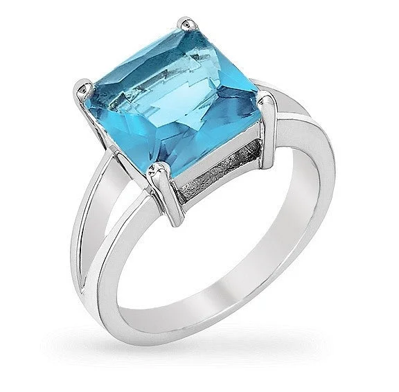 Ladies engagement rings myth shine -Nadine Aqua Blue Princess Cut Engagement Ring | 5.6ct